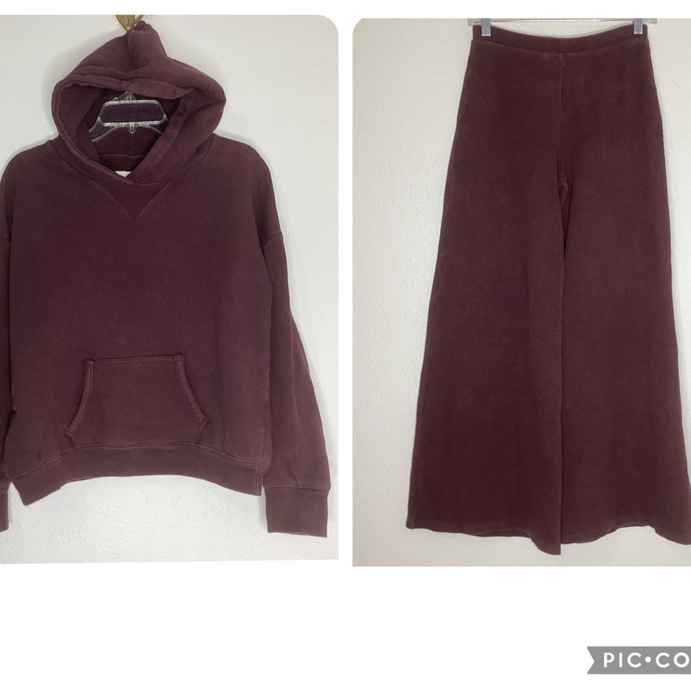 SIMON MILLER Boise Frayed Cropped Hoodie & Wide Leg Ribbed Track Pants Purple Sm